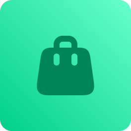 Green shopping bag icon representing e-commerce or purchasing.