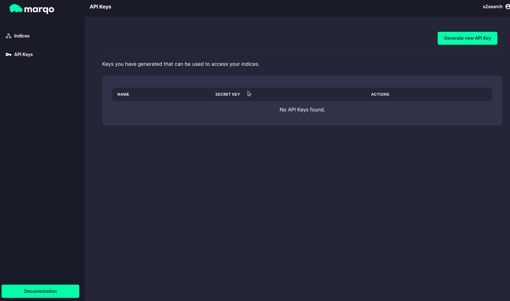 API Keys Page